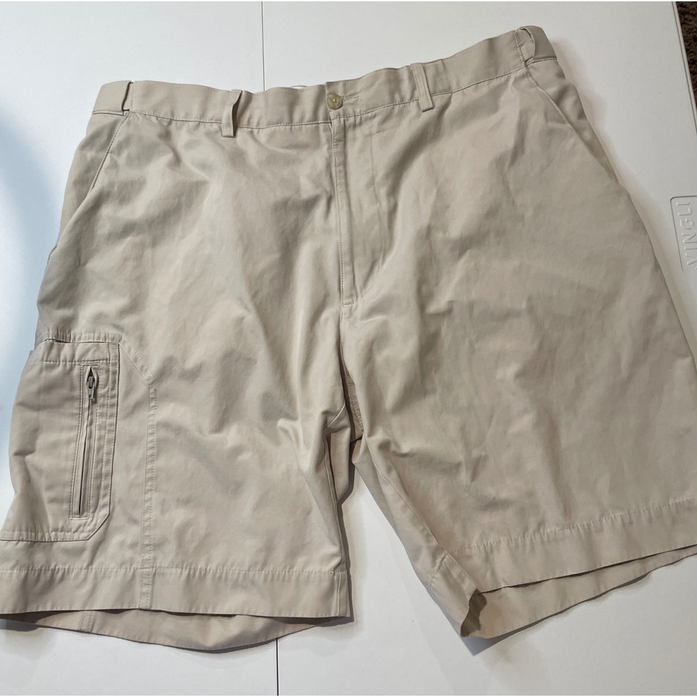 Golf America Mens Tan Cargo Golf Shorts Size 36 Khaki Cotton Blend Zipper Pocket